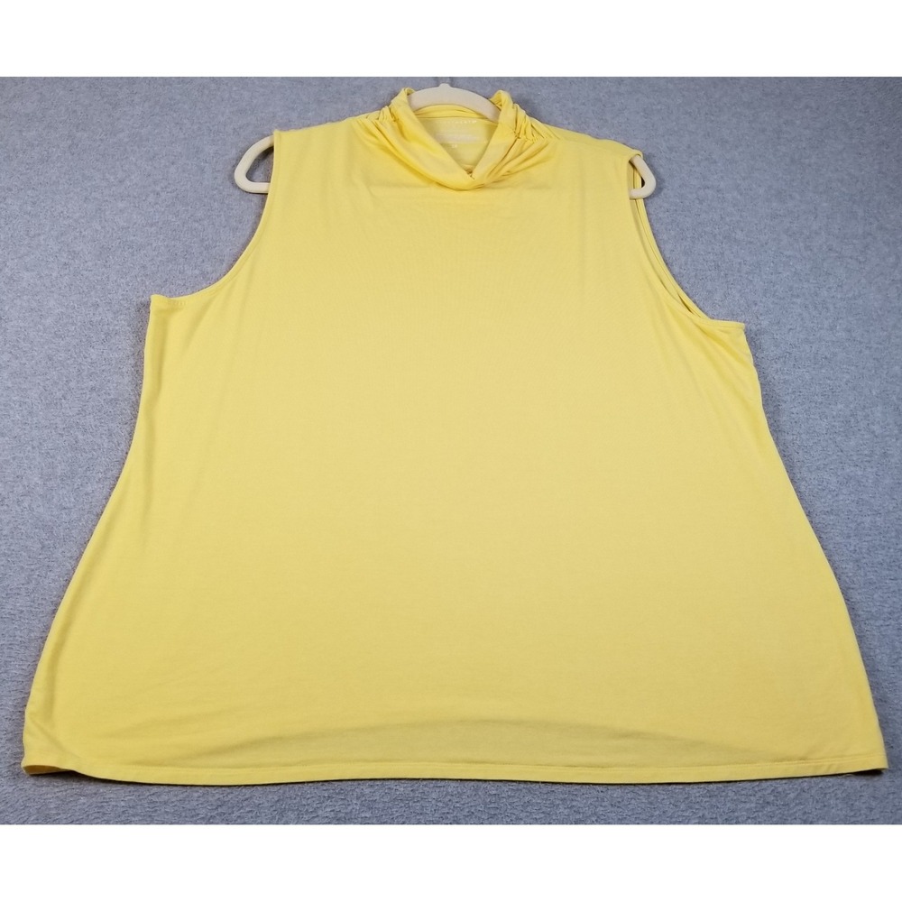Investments Top Women's 2X Plus Yellow Sleeveless Cowl‎ Neck Stretch See Through